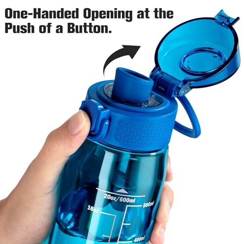 GOPPUS 20oz Kids Water Bottle with Time Marker & Handle, Tritan BPA-Free, Reusable Leakproof Anti-Dust Everyday,Clear Kids Water Bottles For School,Car Travel, Gifts Boys Girls(Blue) - color: A-Blue