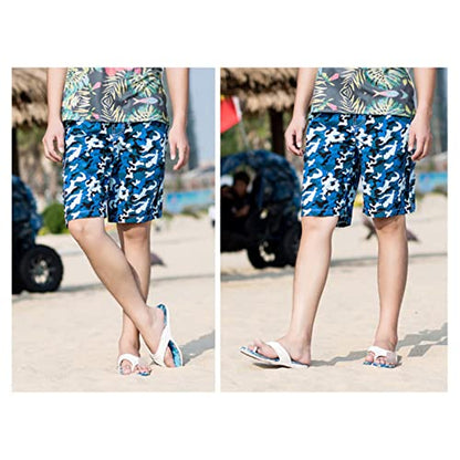 Maiyifu-GJ Men's Camo Quick Dry Swim Trunks Printed Beach Board Shorts with Pockets Mesh Lining Bathing Suits Swimwear - color: Blue, size: Medium