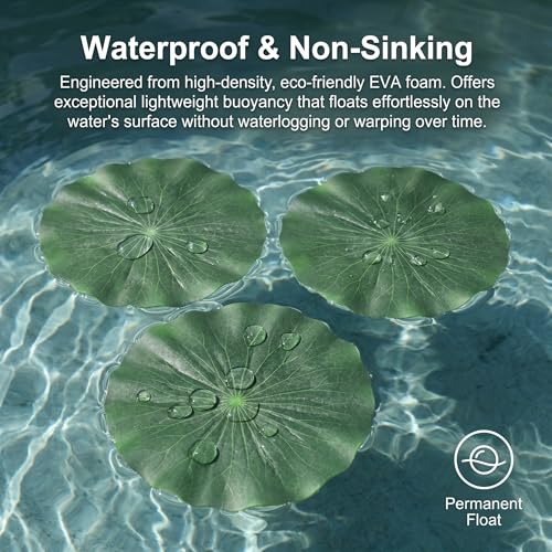 3Pcs Floating Lily Pads Leaves for Ponds, 11.4 Inch Realistic Large Eva Foam Lotus Leaf Artificial Water Plant Pads Decoration Fake Lilly Leaves Ornaments for Koi Fish Aquarium, Pond, Pool,Green