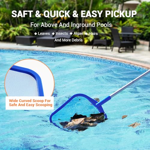 Pool Skimmer - Pool Skimmer Net with 5 Section Adjustable Telescopic Aluminum Pole, 23''- 60'', Pool Net Skimmer Rake with Ultra Fine Mesh , Pool Leaf Skimmer for Swimming Pools, Spas, Hot Tubs