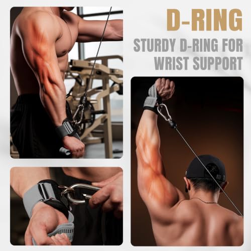 MANUEKLEAR 2 Size Gym Lifting Straps with D Rings for Cable Machine - color: Gray