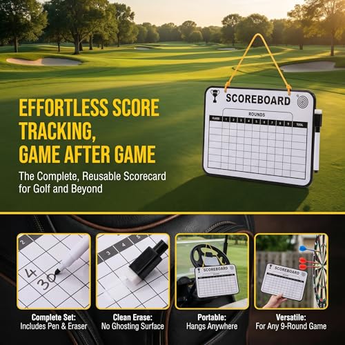 POPETPOP Golf Scorecard Board Erasable Hanging Dry Erase Score Card Boards Reusable with 1 Pen Game Score Keeper for Men Women Golfer, Family