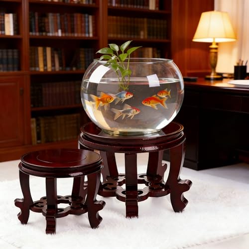 11 Inch Wooden Oriental Plant Stand, Chinese Style Round Wood Display Base for Vase, Pot, Fishbowl, Fish Tank - Indoor Outdoor Home Decoration