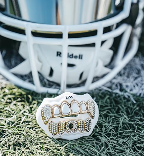 Loudmouth Football Mouth Guard - 3D Chrome Grillz Football Mouthpiece, Fits Adult & Youth, Mouth Guard Accessories (3D Grillz Bling - Chrome White/Gold) - color: 3d Grillz Bling - Chrome White/Gold