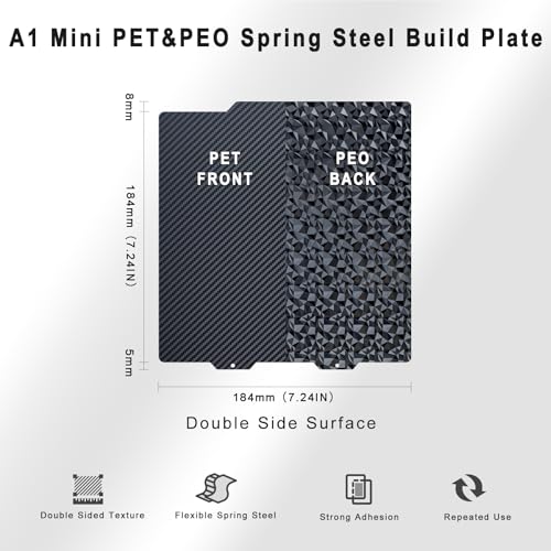 A1 Mini Diamond PEO+ Carbon Fiber PET PBuild Plate 184 x 184 mm, Flexible Spring Steel Textured Print Bed for Bambu lab A1 mini 3D Printer,Works with PLA, PETG - size: A1 Mini 184mm, style: PEO +PET
