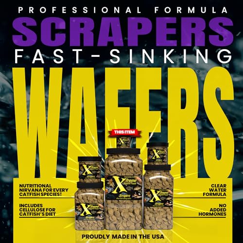 Xtreme Scrapers Wafers - Premium 14mm Fast-Sinking Fish Food – Nutrient & Cellulose Rich Ideal for Nocturnal Feeders, Catfish, Plecostomus Species, and Loaches – USA Farm Grown (2oz) - size: 2.4 Ounce (Pack of 1)