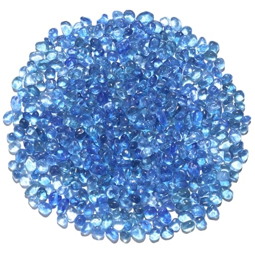 0.55LB Light Blue Clear Glass Pebbles, Tumbled Sea Glass Stones for Vase Fillers, Fish Tank Gravel, Aquarium Rocks, DIY Crafts, Plant Pots, Wedding & Home Decor, Transparent Glass Gemstones - color: Light Blue