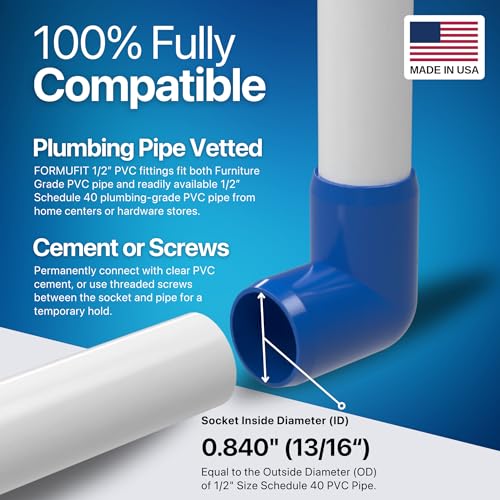 1/2” 90 Degree Elbow Furniture Grade PVC Fitting in Blue, Made in USA, UV-Resistant, Impact-Proof, 0.840” Actual Socket Diameter (Pack of 10) - F01290E-BL-10 - color: Blue