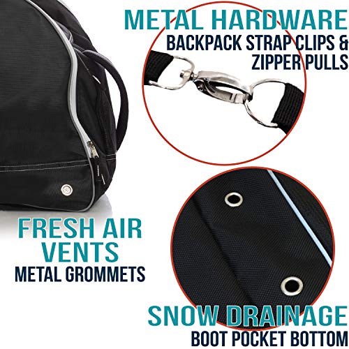 Athletico Ski Boot Bag – Skiing and Snowboarding Travel Luggage – Stores Gear Including Jacket, Helmet, Goggles, Gloves & Accessories – Venting and Grommets for Snow Drainage - color: Black with White Trim