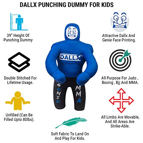 DALLX Kids Grappling Dummy for Fitness Training Practice Wrestling Judo Karate MMA Punching Dummy for Kids Jiu-Jitsu - UNFILLED - color: Blue