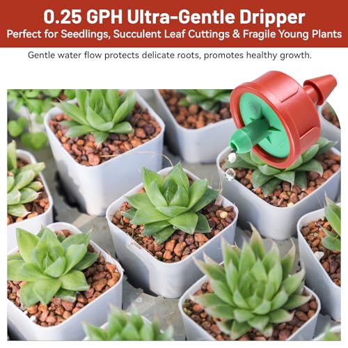 300 PCS 0.25 GPH Pressure Compensating Drip Irrigation Spot Watering Drippers/Emitters, Anti-Clog Self-Cleaning Drip Irrigation Emitters Heads Irrigation Drippers Parts for Seedlings, Mini Gardens - size: 0.25 GPH 300PCS
