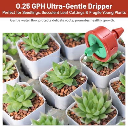 300 PCS 0.25 GPH Pressure Compensating Drip Irrigation Spot Watering Drippers/Emitters, Anti-Clog Self-Cleaning Drip Irrigation Emitters Heads Irrigation Drippers Parts for Seedlings, Mini Gardens - size: 0.25 GPH 300PCS