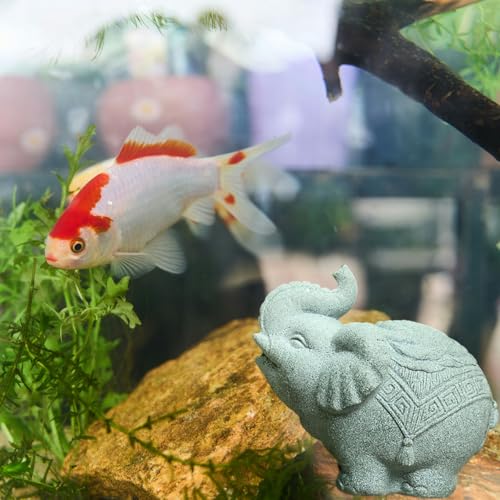 livelyfish Aquarium Elephant Statue Fish Tank Decorations Asian Foo Dog Statue Sculpture Feng Shui Ornaments for Pet Betta Fish Rest Fish Tank Decor, E