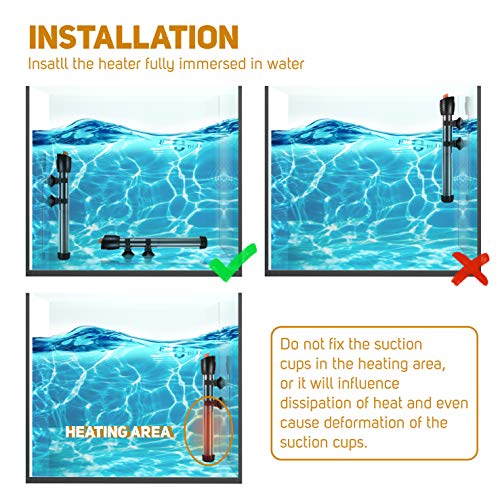 Submersible Aquarium Heater, Adjustable Fish Tahk Heater with Free Thermometer Suitable for Marine Saltwater and Freshwater - size: C100