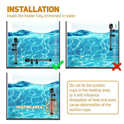 Submersible Aquarium Heater, Adjustable Fish Tahk Heater with Free Thermometer Suitable for Marine Saltwater and Freshwater - size: C200