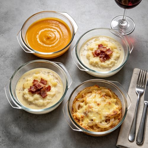 Small Casserole Dishes 2 Pack Soup Bowls, Glass Round Baking Dish Individual Portion Baking Pan for Oven Air Fryer Egg Microwave Rice, Clear Prep Bowls with Handle Microwavable Bowls - size: Small-Round