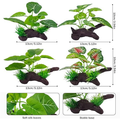 Silk Aquarium Plants for Fish Tank, Betta Fish Decor, Plastic & Fake Plants Realistic for Reptile Terrarium, Turtle, Leopard Gecko & Ball Python Habitat, Silk Plants for Betta Fish Tank