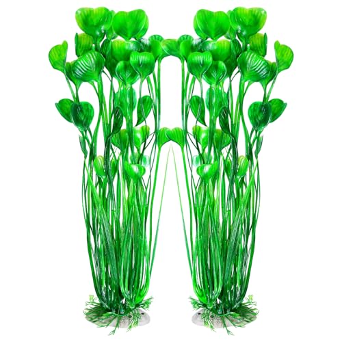 AQUANEAT Artificial Fish Tank Plants, Plastic Aquarium Accessories Large, 15.5 inch Green Decorations, 2pcs - color: Green