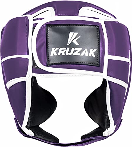 Kruzak Unisex Boxing Headgears - MMA Training, Adjustable Padded, Kara,Muay Thai Headgear, Kickboxing, Sparring, Martial Arts, Karate, Taekwondo MMA Body Equipment - color: Purple, size: Large-X-Large