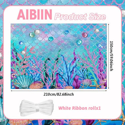 7x5ft Under The Sea Backdrop for Photoshoot Purple Corals Pearls Photography Background Little Mermaid Party Decorations for Girls Photo Shoot Props Cake Table Banner - size: 7x5ft