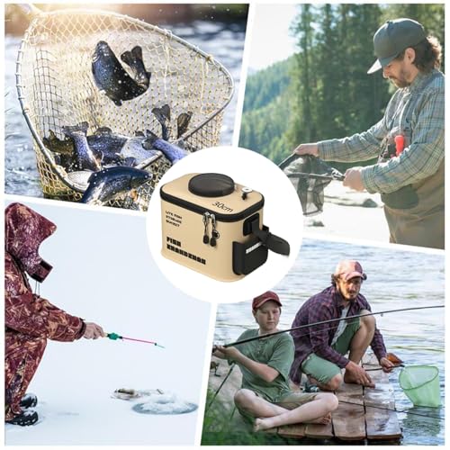 Fishing Bucket, 12L Foldable Thickened Live Bait Bucket with Aeration Hole, EVA Portable Fish Transport Container for Outdoor