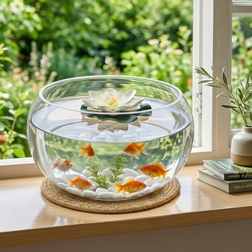 10'' Lotus Bowl Planter - Large Clear Glass Lily Flower Hydroponic Fish Tank with Braided Mat, Indoor Succulent Aquatic Plant Bonsai Terrarium Table Centerpiece Pot, No Drainage Hole Floral Round Vase