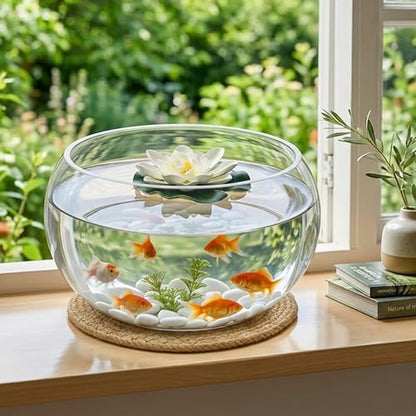 10'' Lotus Bowl Planter - Large Clear Glass Lily Flower Hydroponic Fish Tank with Braided Mat, Indoor Succulent Aquatic Plant Bonsai Terrarium Table Centerpiece Pot, No Drainage Hole Floral Round Vase