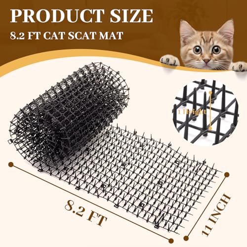 Hmyomina 8.2FT Cat Scat Mat for Cats - Anti-Digging Prickle Strips to Repel Cats, Include 6 Staples, Humane & Easy to Install Outdoor/Indoor Spike Mat