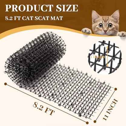Hmyomina 8.2FT Cat Scat Mat for Cats - Anti-Digging Prickle Strips to Repel Cats, Include 6 Staples, Humane & Easy to Install Outdoor/Indoor Spike Mat