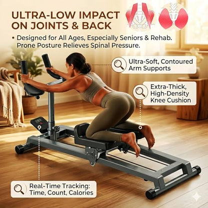 Crawling Training Machine Noiseless Spine Twist Stretch Trainer Home Gym Exercise Machine with Adjustable Hand Grips LED Display Knee Support & Steel Frame Full Body Low-Impact Cardio 400Lbs Capacity