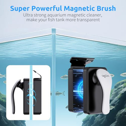 SEAOURA Magnetic Aquarium Cleaner, Dual-Sided Algae Scraper, Floating Anti-Scratch Magnetic Glass Brush for Freshwater & Saltwater Fish Tanks - size: M For 1/2" (12mm) Thick Glass