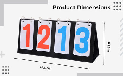 Scoreboard, 4-Digit Portable Flip Scoreboard for Tabletop, Red and Blue Numbers, 6.3 x 15 in / 16 x 38 cm, for Tennis, Basketball, and All Sports Games