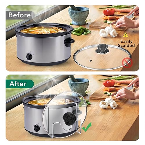 2 Pcs-Stainless Steel Pot Lid Organizer Rack - Non-Slip Anti-Tip Space-Saving Countertop Storage for Slow Cooker & Various Lids