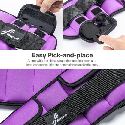 Sportneer Adjustable Ankle Weights with Removable Weights, Easy to Adjust - color: Purple