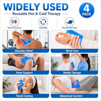 Soft Gel Cold Packs for Injuries, 4 Pack, Reusable Small Ice Packs - color: 5.5" X 5.1" - 4 Ice Packs