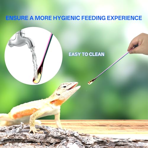 10.6" Colorful Reptile Feeding Tongs Set with Spoon(3 Pack) | Terrarium & Aquarium Essential Feeding Tools,Appropriate Length,Stainless Steel,Straight & Curved,Soft Rubber Tips