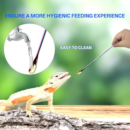 10.6" Colorful Reptile Feeding Tongs Set with Spoon(3 Pack) | Terrarium & Aquarium Essential Feeding Tools,Appropriate Length,Stainless Steel,Straight & Curved,Soft Rubber Tips