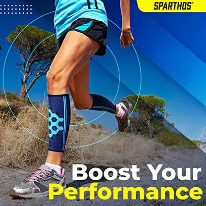 Sparthos Calf Compression Sleeves, Shin Splint Relief Men, Women - Blue-XL | Leg Compression Sleeves (1 Pair), Varicose Veins, Pain & Cramp Recovery, Air Travel, Nurses, Maternity, Running, Soccer - color: Cobalt Blue