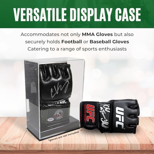 Deluxe Single MMA Fight UFC Glove Display Case with Mirrored Back & Solid Base Stand | Display for Gloves with UV Protection Safe top | Made of Crystal Clear Acrylic