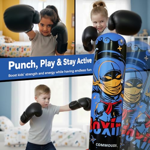 67inch Punching Bag for Kids, Inflatable Kids Boxing Set with Gloves, Fast Rebound Punching Bag for Practicing Karate, Taekwondo, MMA, Christmas/Birthday Gift for Boys Girls, Ages 6-14 - color: Blue