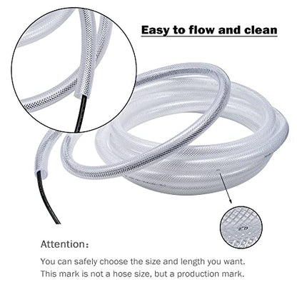 DAVCO 1" ID - 25 ft Heavy Duty Braided Clear Plastic Vinyl Tubing with 2 Stainless Clamps, Flexible High Pressure Reinforced PVC Plastic Tube Hose, Non-toxic, BPA Free - size: 1"ID, style: 25 Feet