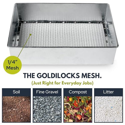 Soil Sifter, Standard Size (12 x 10 inches) with 1/4-inch Mesh, Garden Sieve for Dirt, Sand, Rocks, and Compost - size: 1/4 inch