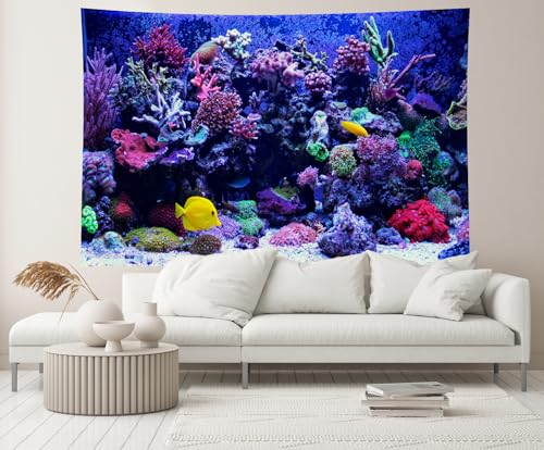 12x10ft Undersea Aquarium Backdrop Fish Tank Underwater Coral Tropical Fish Background World Fish Tank Diving Holiday Fishing Party Decoration Photo Props Wallpaper - size: 12x10FT