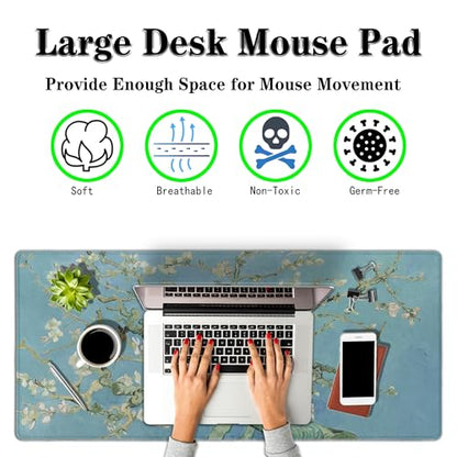 Big Mouse Pad Modern Desk Pad Computer Desk Mats Large Mouse Pads Large Mousepad Waterproof Non-Slip Rubber Base 35.4 X 15.7 for Game Office, Vincent Almond Blossom - color: Vincent Almond Blossom
