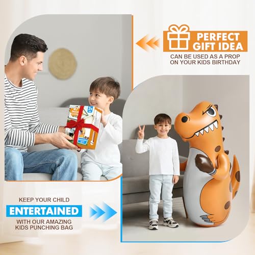 Inflatable Dinosaur Punching Bag for Kids, 47" Toddler Blow up Bop Bag for Ages 3-14, Children Boxing Toys & Gifts with Bounce-Back Action