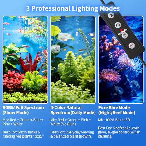 Aquarium Lights for Fish Tank 20 gallon, 24-30in Aquarium Plant Light USB Full Spectrum Fish Tank LED with Timer 6/8/12H ,Memory Function,Adjustable Brightness (Plug and Temp Strip Included)