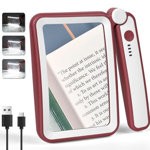 Rechargeable Magnifying Glass with Light for Reading, 5X Large Page Magnifier with LED Lighted for Seniors Low Vision, Folding Handheld Rectangle Magnifier for Reading Small Print, Red-White - color: Red White