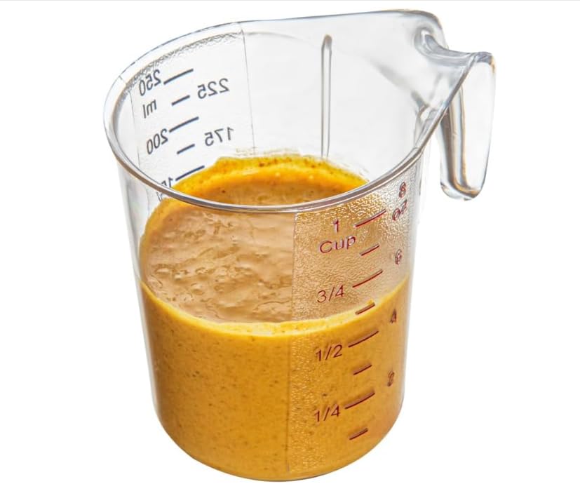 EASILY 1 Cup Measuring Jar 1Durable Measuring Beaker - Metric And lmperialUnits Handle With Thumb-Grip Design Clear PlasticMeasuring Cup Tolerates Up To 248F