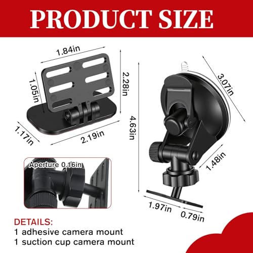 2 Pack Rear Dash Cam Mounts Car Rear Camera Mount Backup Camera Suction Cup Mount Clip Replacement Adhesive Backup Carplay Mounts for Windshield Universal Holder for Car Recorder, Adjustable