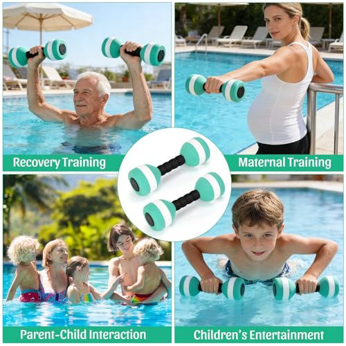 Carperipher Aquatic Dumbells,2Pcs Foam Water Weights Aerobic Exercise Fitness Equipment Dumbbells, Pool Resistance Swimming Training for Men/Women Weight Loss, Beginner Swimming Training - color: Green